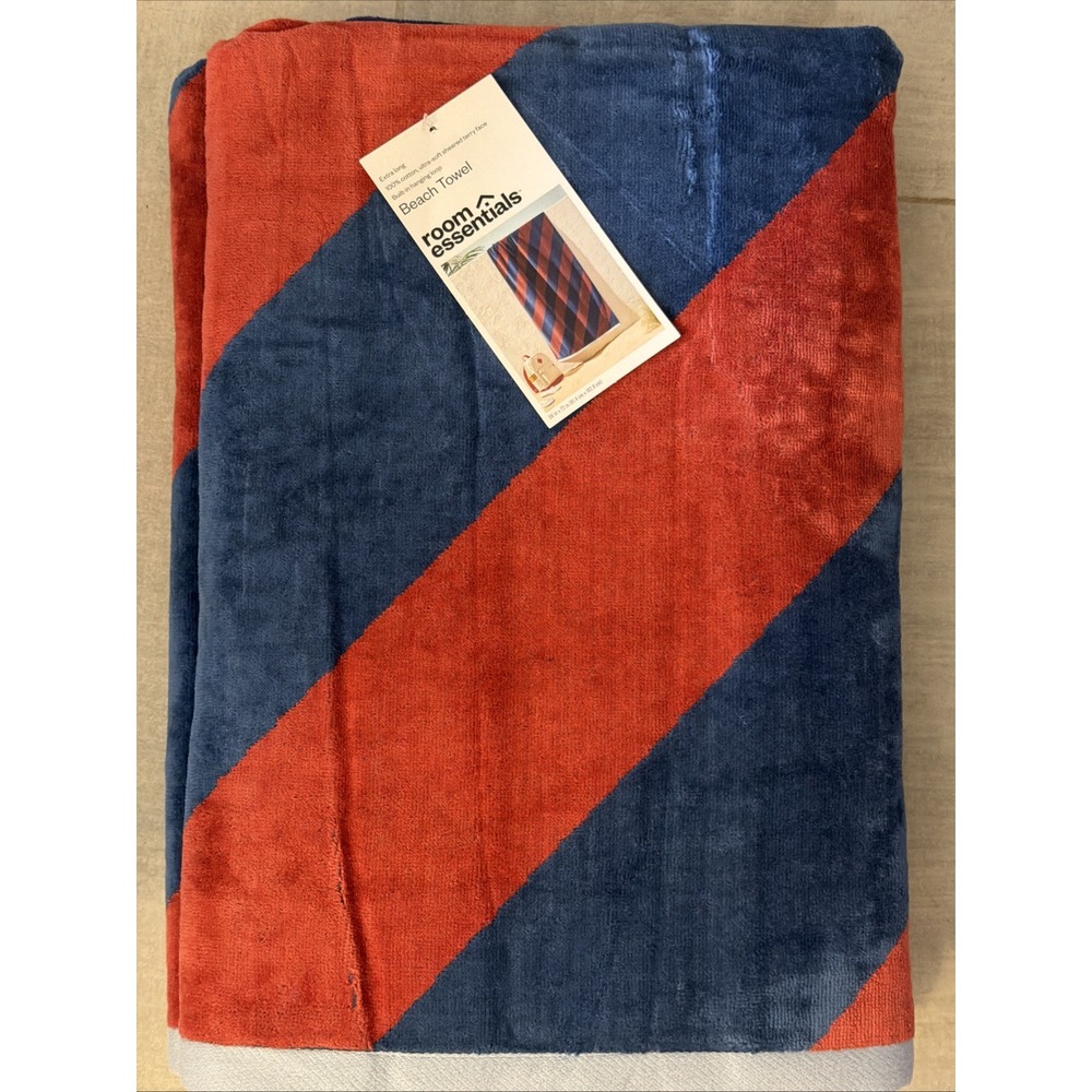 Room Essentials Diagonal Striped Oversized Beach Towel 36x72 Navy Orange